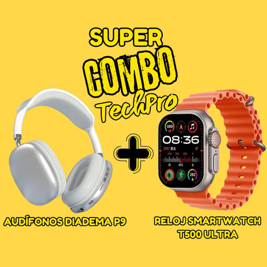 COMBO TECHPRO® Audífonos diadema P9 + Reloj Smart T500 ultra